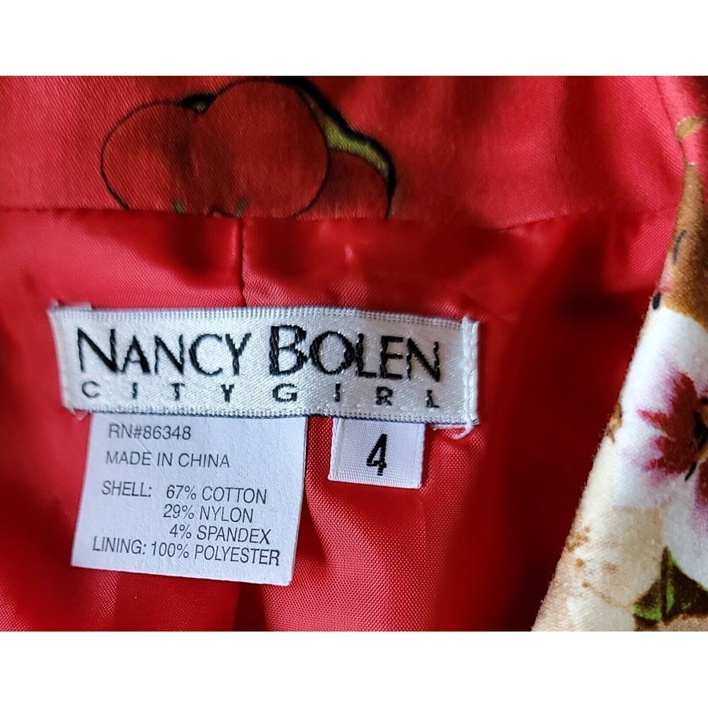 Nancy Bolen City Girl | Red Cherry Print Beaded‎ Blazer Jacket | Size 4 - Picture 6 of 6